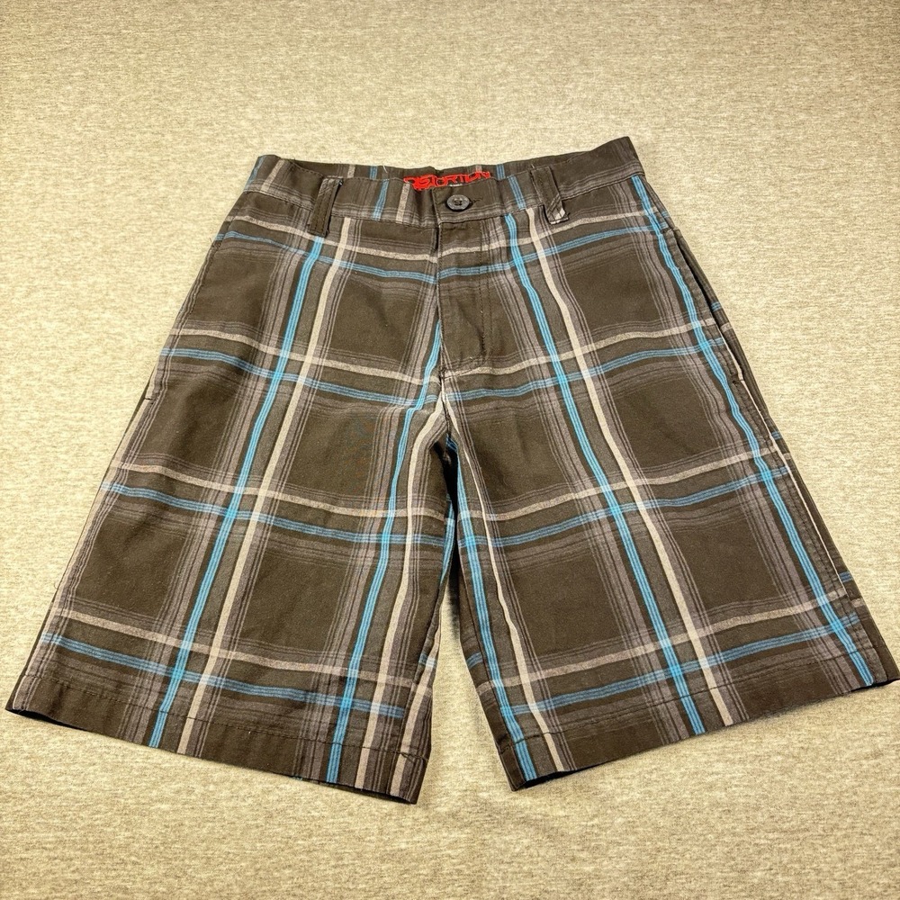 Distortion Blue Plaid Shorts Boys Size 8 Alternative-Style Flat Front